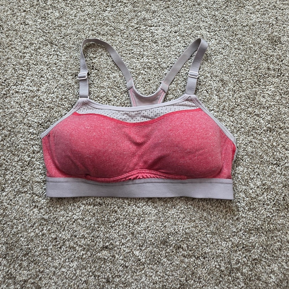 Champion Sports Bra Womens XS Pink Gray Racerback Mesh High Impact Athletic